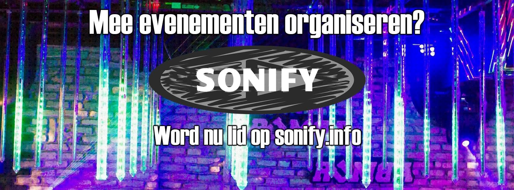 Affiche met de tekst: Mee evenementen organiseren? Word nu lid op sonify.info